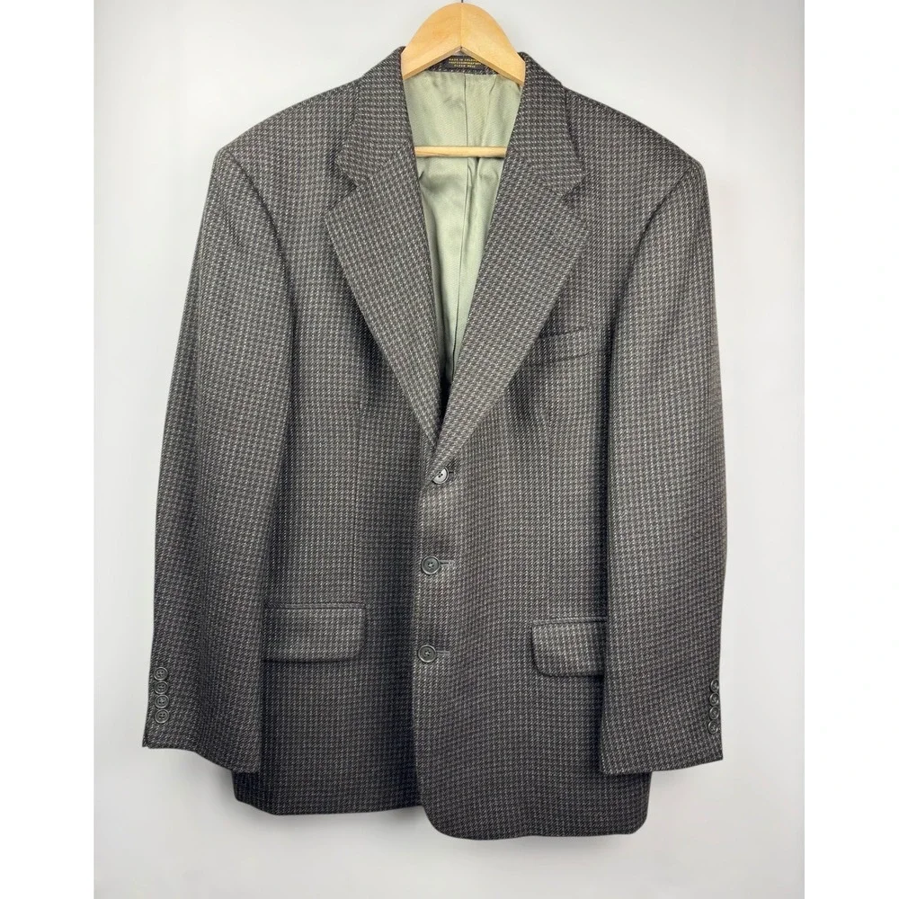 Vintage Oscar de‎ la Renta 100% Wool Blazer Men's 44R Large Brown Smooth Woven